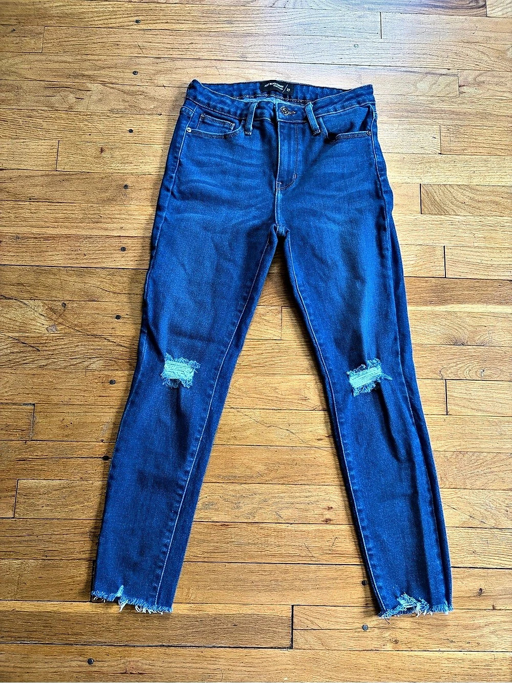 Just Black Denim Distressed Fray Hem Skinny Jeans Blue Waist 27